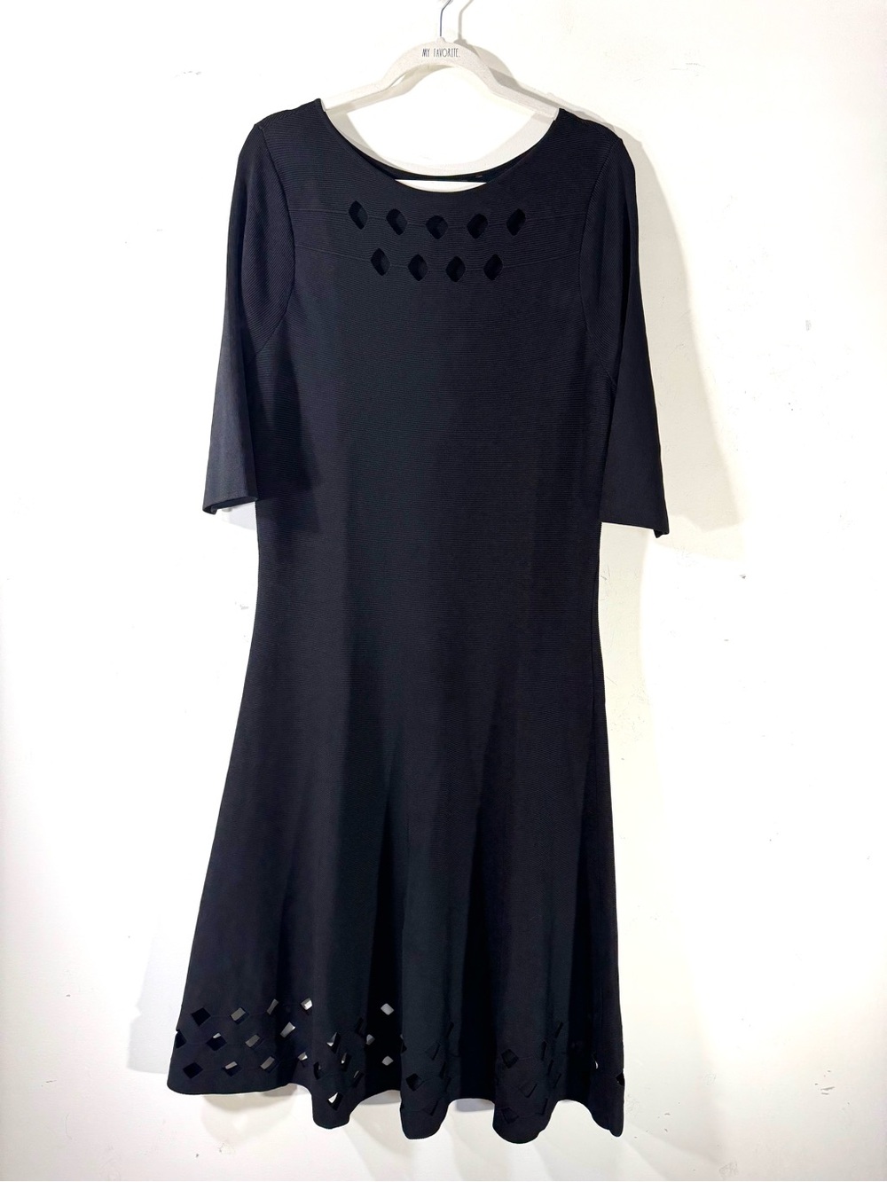 Nic+Zoe Black Time Out Twirl Midi Dress Laser cut out Large - Picture 2 of 9